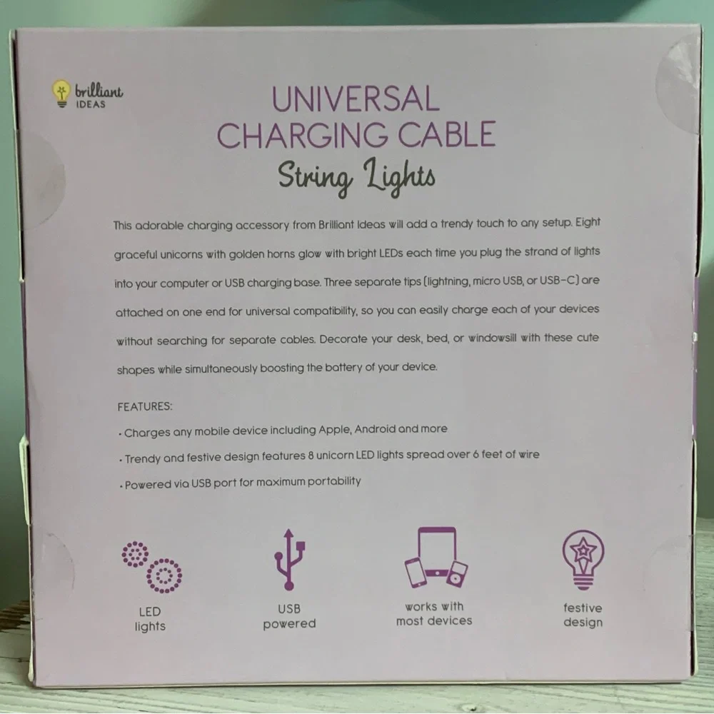 UNIVERSAL CHARGING CABLE Unicorn STRING LIGHTS! 2-in-1 Cute Light-Up Home Decor